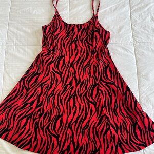 Aqua Red/Black Zebra Print Fit & Flare Mini Dress - Size Large